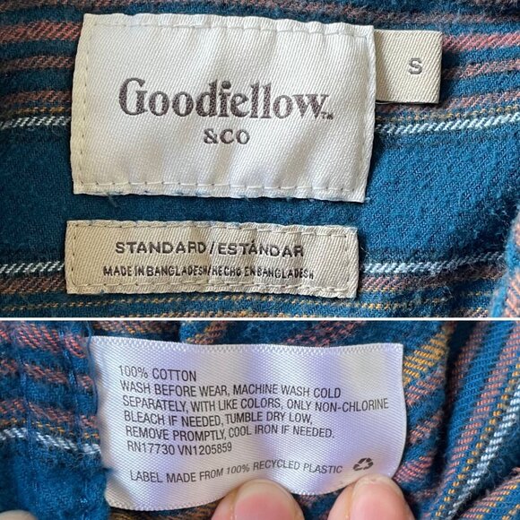 Goodfellow and Co Mens Small Button-Down Flannel Shirt Blue Striped Long Sleeve - Picture 3 of 8